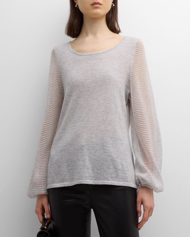 Cashmere Sweater with Sheer Ottoman Sleeves